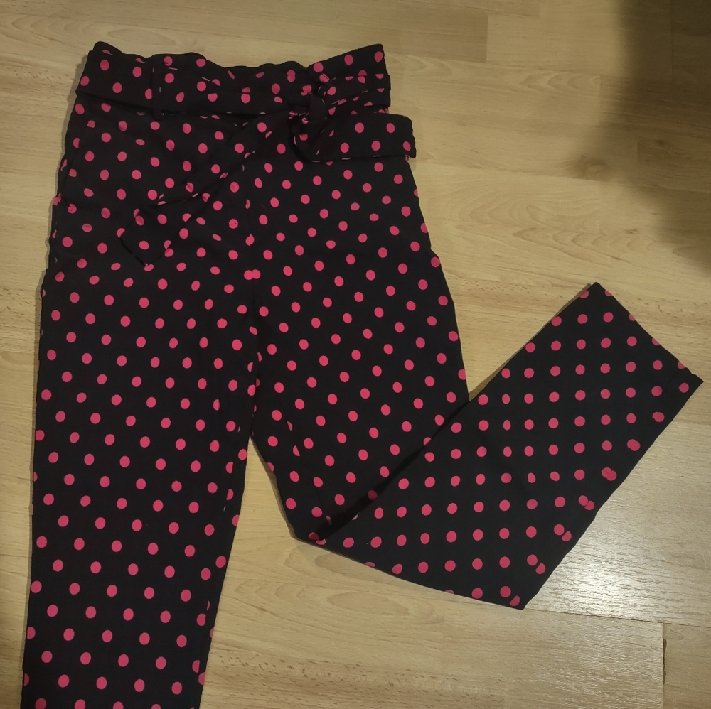 Jules & Leopold S/P Stretchy Black Pants with Pink Polka Dots